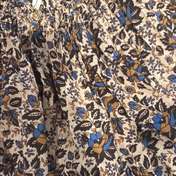 Brown and White Ruffled Puff Sleeve Blouse - Picture 3 of 4